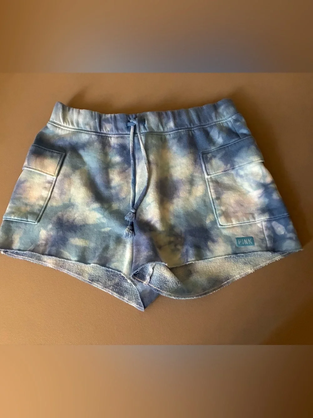 PINK Victoria's Secret Light Blue Tie-Dye Lounge Shorts with Cargo Pockets